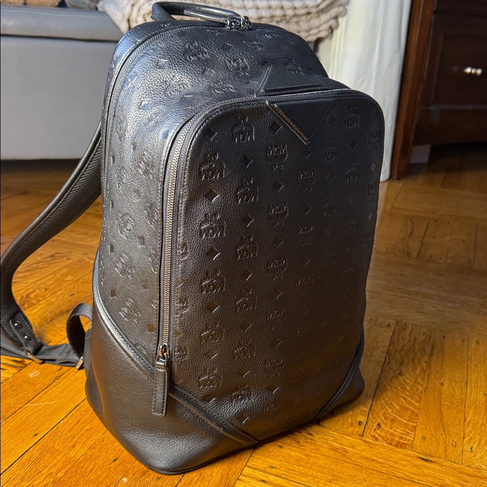 MCM Black Embossed Backpack